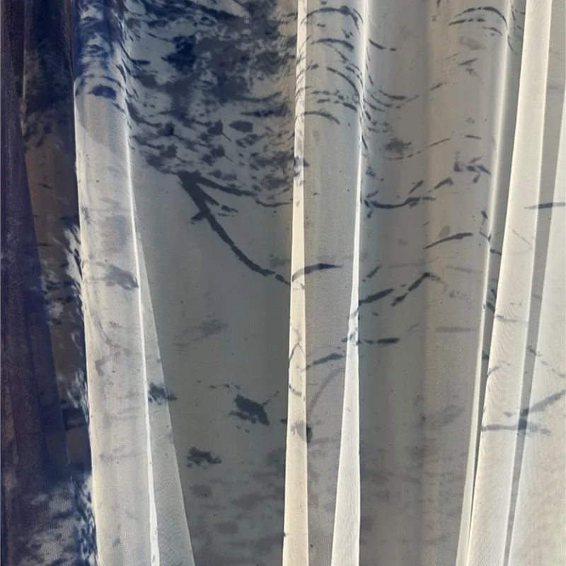 Gradient gauze light Chinese-style decorative curtain partition printed homestay ink mesh material