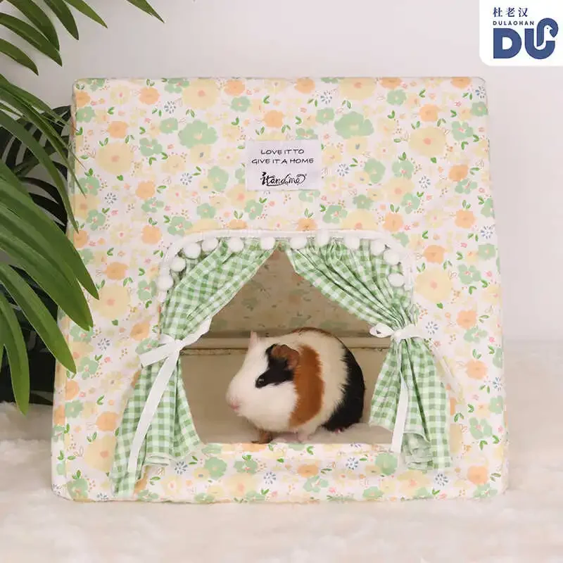 Pet triangle tent guinea pig special escape house chinchilla rabbit nest high value printed cotton cloth door curtain bed