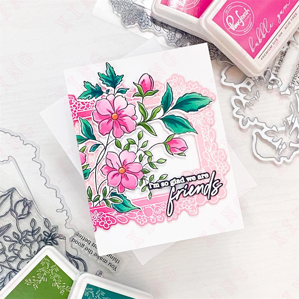 New Craft Metal Cutting Dies Measure Dance Grow Heart Leafy Background Stencil Lattice Dotted Thank You Hello Circles Stamps Set