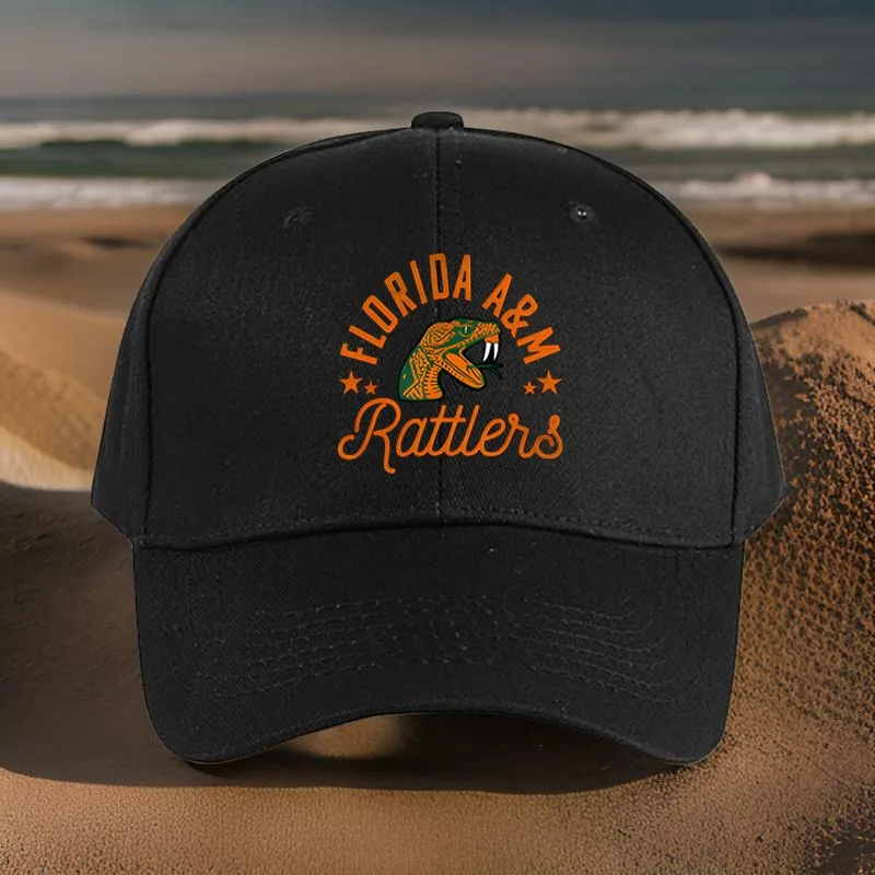 Florida A&M Rattlers Adjustable Trucker Hat  Stylish Black Sports Cap with Bold Orange Print Perfect for Travel Running