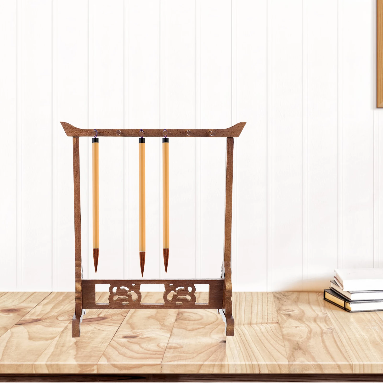 

Bamboo Pen Holder Desk ganizer Simple Design Elegant Student Study Multi functional Storage Ink St Brush Rack