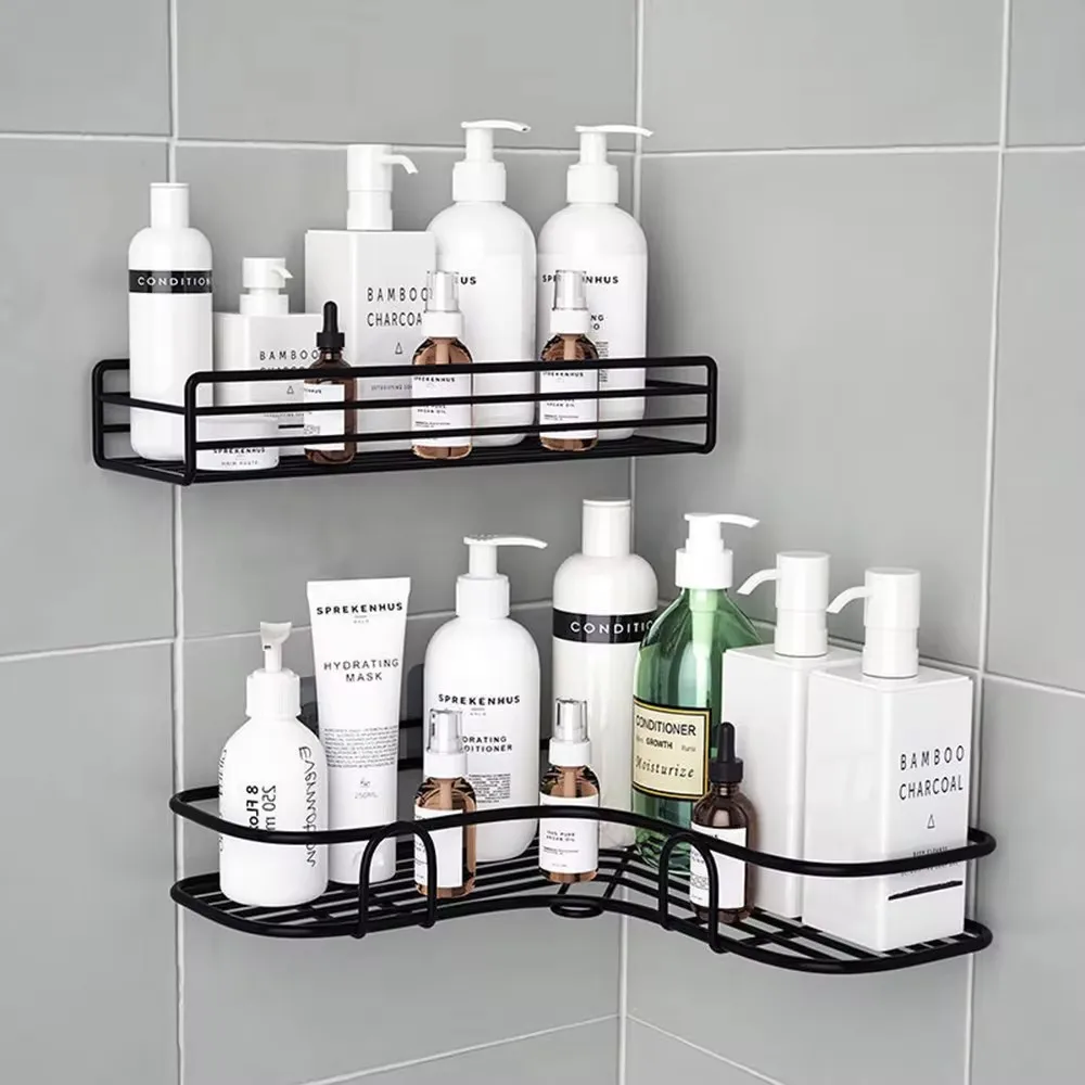 

Toilet Storage Rack Bathroom No-Drill Corner Shelf Shower Wall Mounted Corner Shampoo Shelves Bathroom Organizer Drain Basket