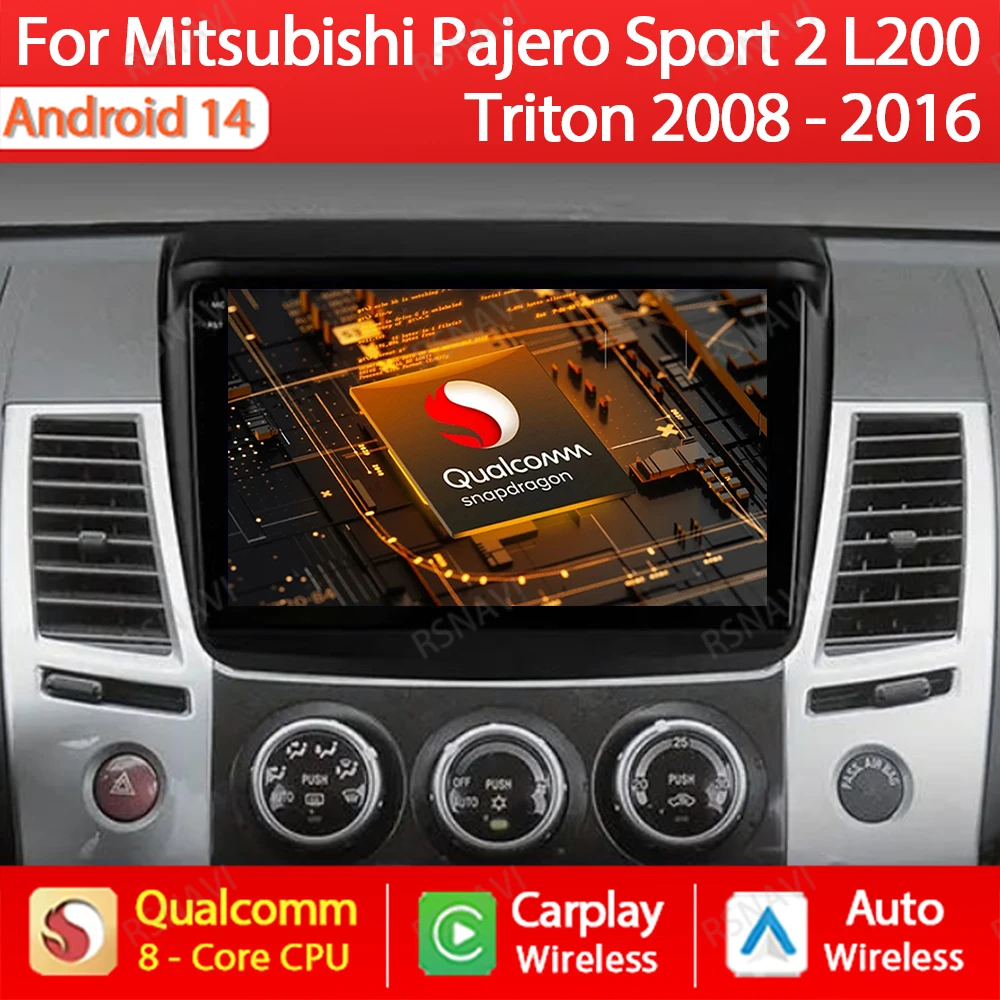 Android 14 Carplay Auto For Mitsubishi Pajero Sport 2 L200 Triton 2008 - 2016 Car Radio Multimedia Video Player Navi GPS WIFI 4G