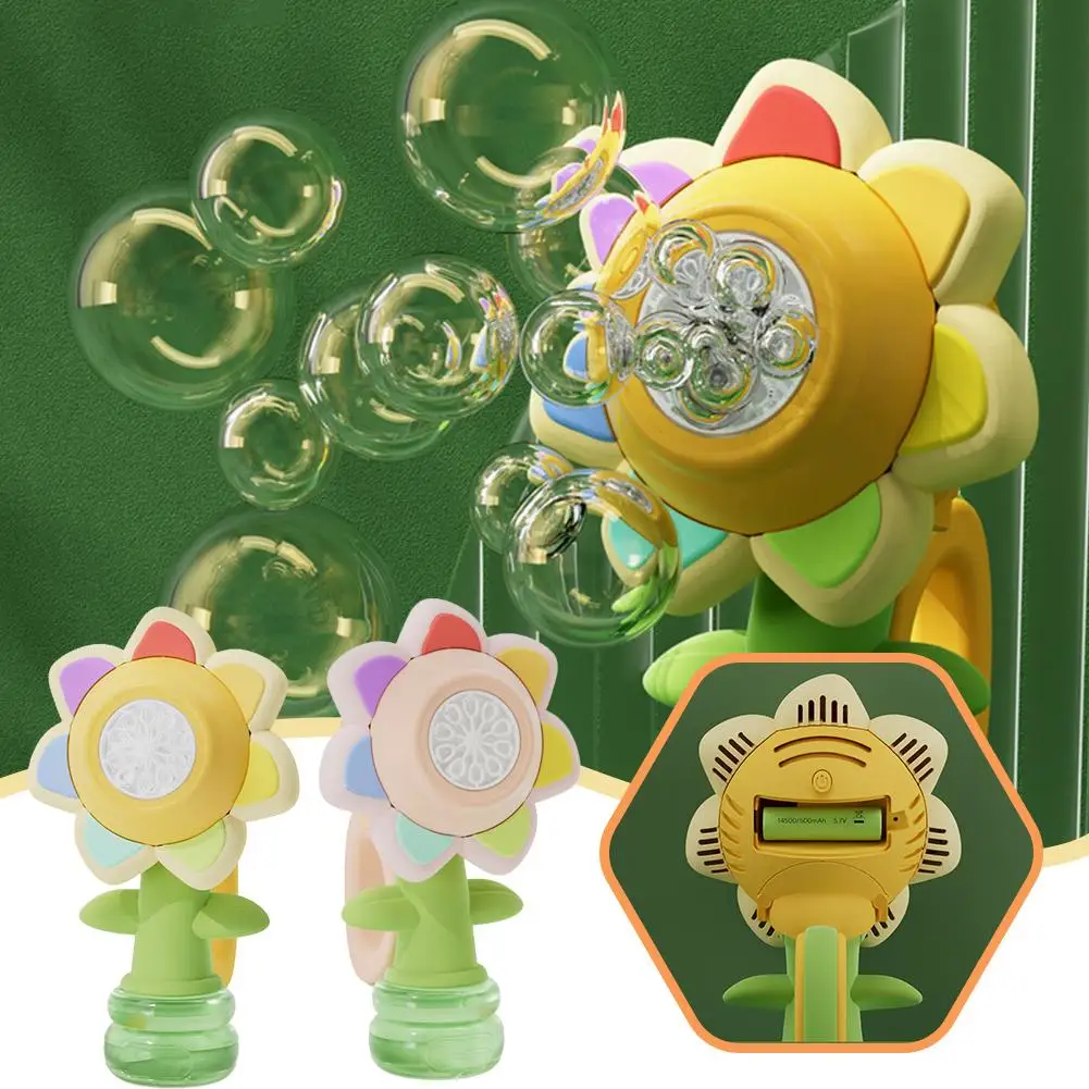 Seven-color Flower Portable Shaking Head Fully Automatic Bubble Blowing Machine With Three-speed Adjustment Light Toys For V1D2