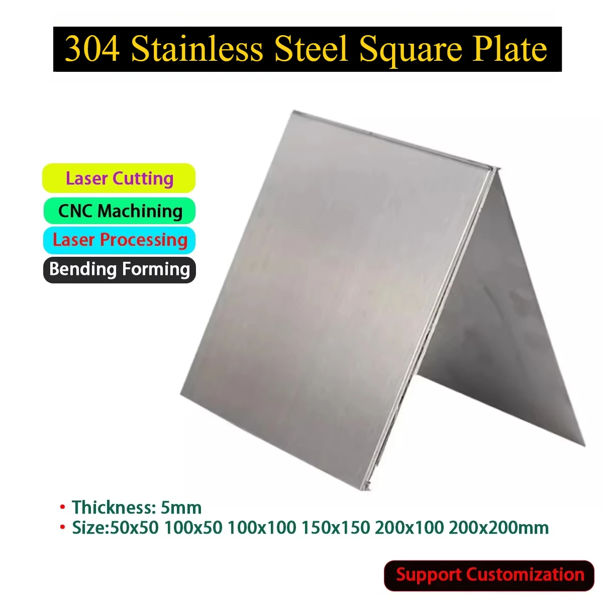 

304 Stainless Steel Square Plate Steel SheetThickness 5mm Size 50x50 100x50 100x100 150x150 200x100 200x200mm