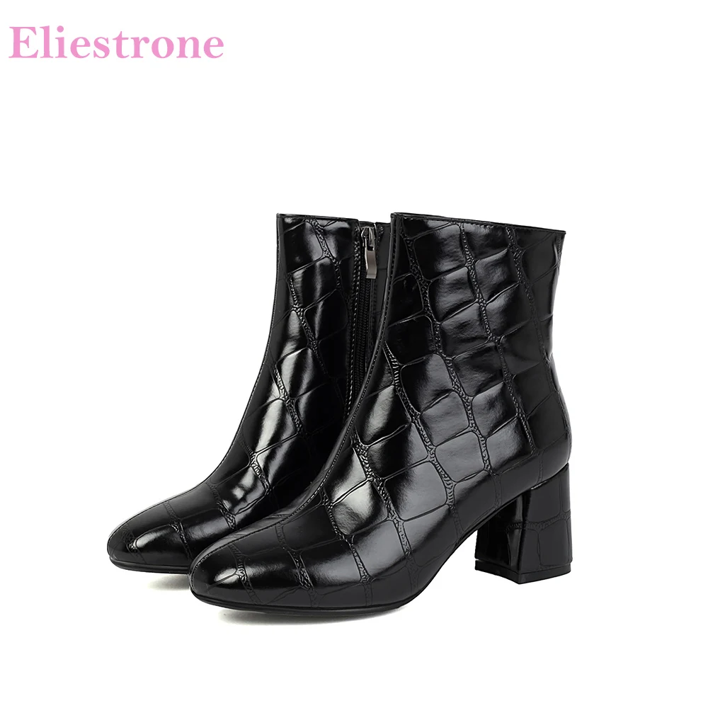 

2026 New Spring Comfortable Black Brown Women Ankle Boots Square High Heels Office Lady FormalShoes Plus Big Size 11 42 45