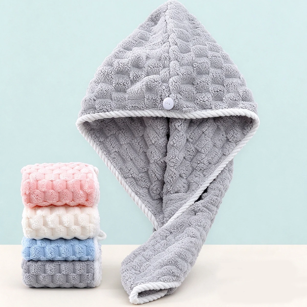 Unisex Thickened Coral Fleece Hair Drying Cap Cloud Velvet Soft Quick Dry 60×25cm 2Pcs