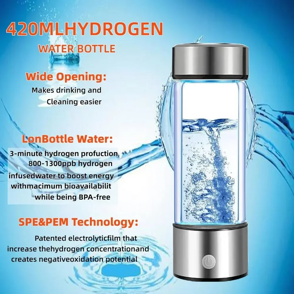 Generator botol air hidrogen portabel, mesin Ionizer air hidrogen portabel, dapat diisi ulang, cangkir kesehatan kaca air kaya hidrogen
