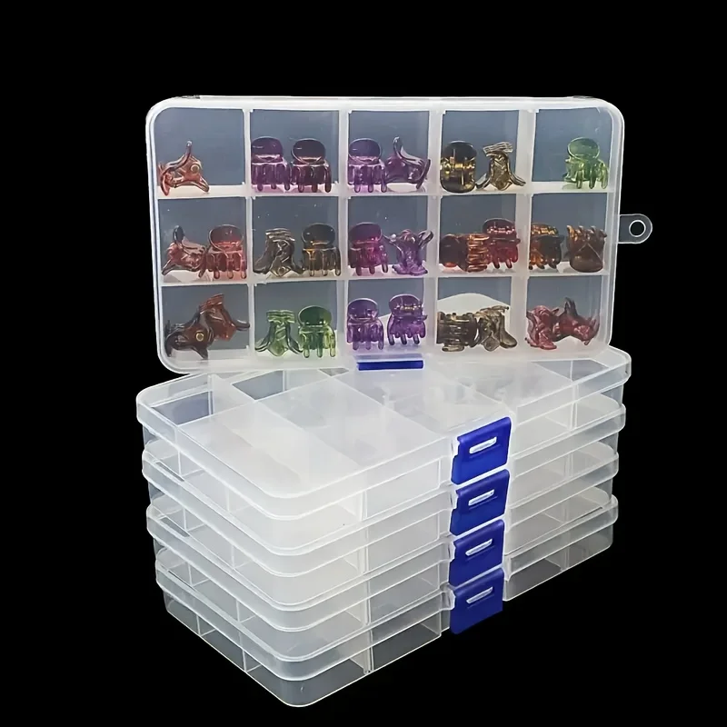 4 PCS Transparent Plastic Bead Storage Boxes 10 Fixed Grids Durable Space Saving Portable Storage for Handmade Items Small Parts