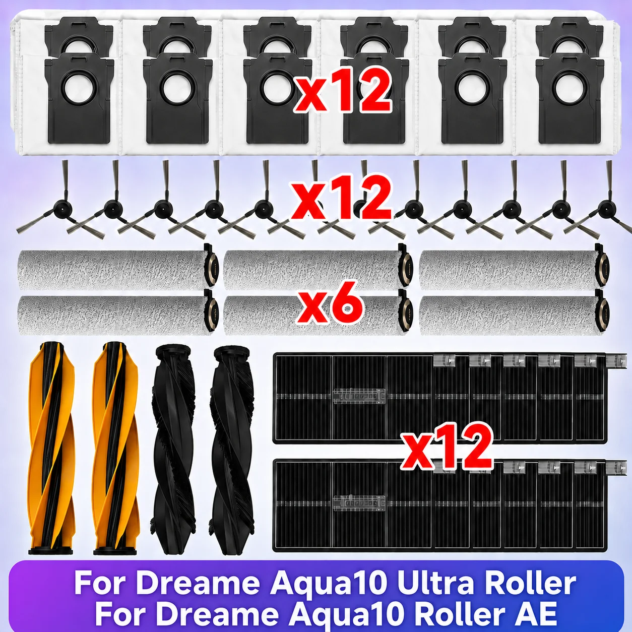 Compatível com peças de aspirador Dreame Aqua 10 Ultra Roller / Dreame Aqua10 Roller AE Rolo principal Escova lateral Saco Filtro Rolo Pano de limpeza Acessórios