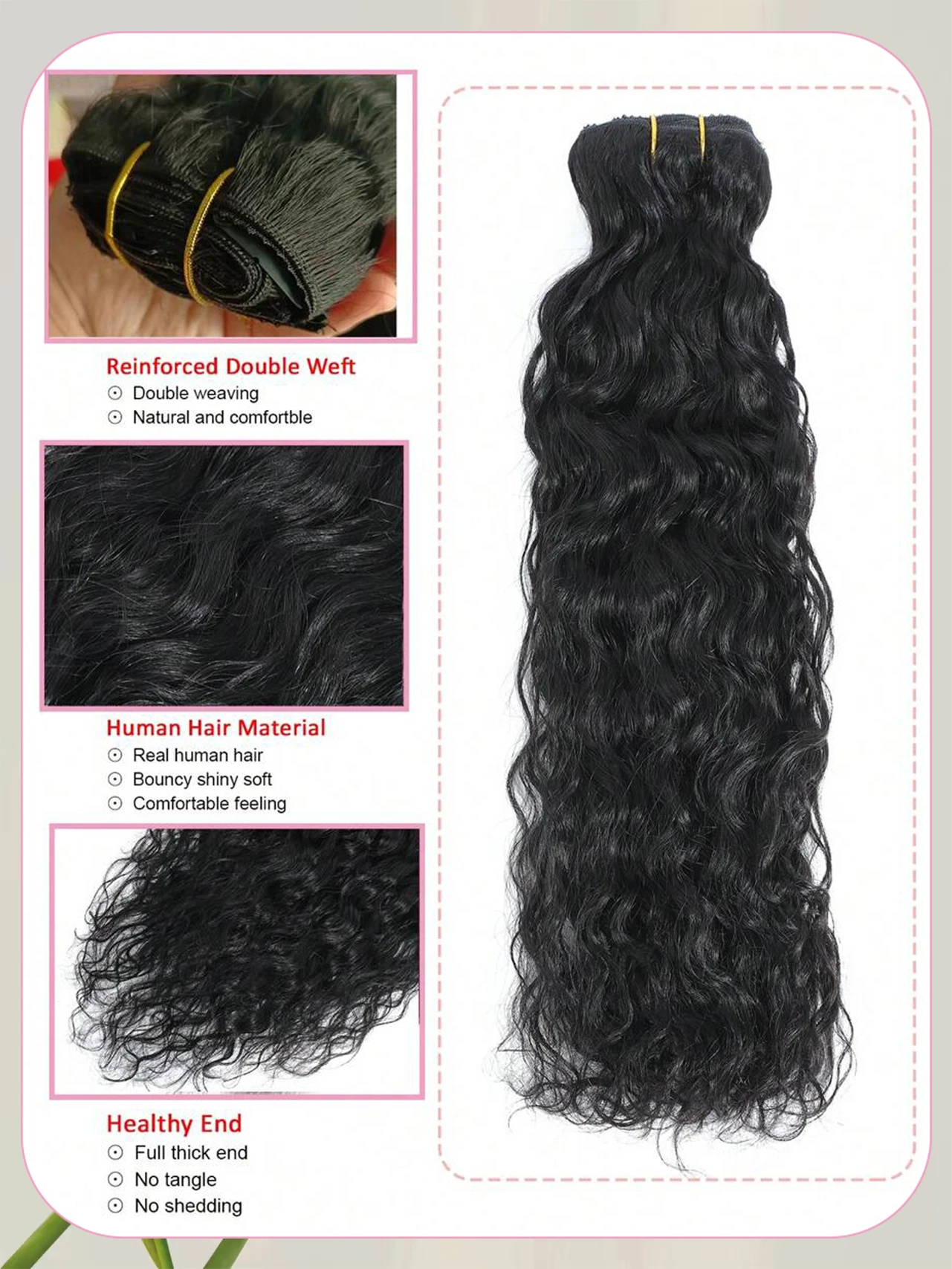 Water Wave Clip In 100% Human Hair Extension For Woman-Full Head Clip In Hair Extension 10-30 Inches,Nature Black Color,8Pcs/Set