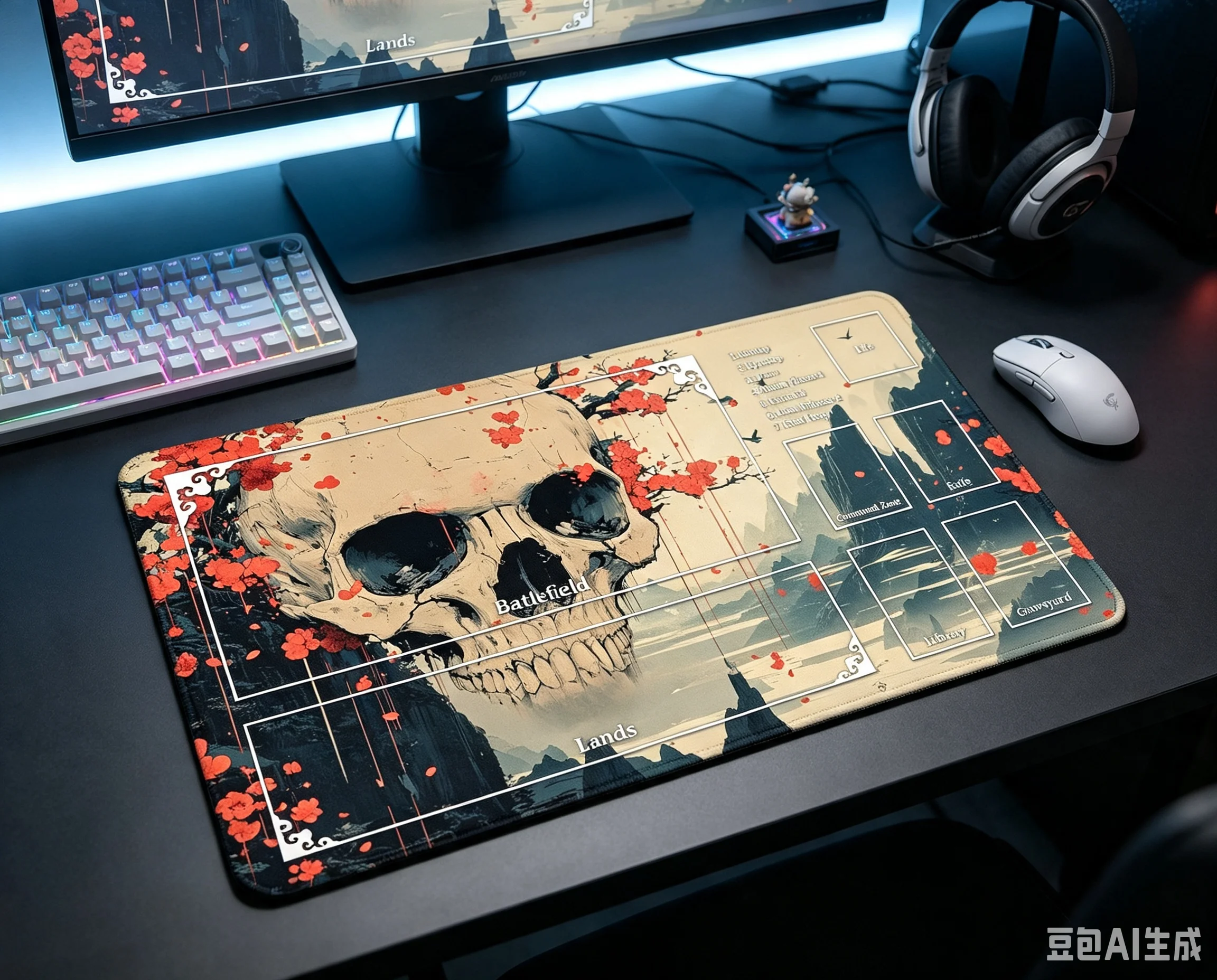 Dark Reaper Skeleton Pattern PlayMat Durable Office Deskpad Parties Gathering Card GameMat  Non-slip Keyboard PC Gaming MousePad