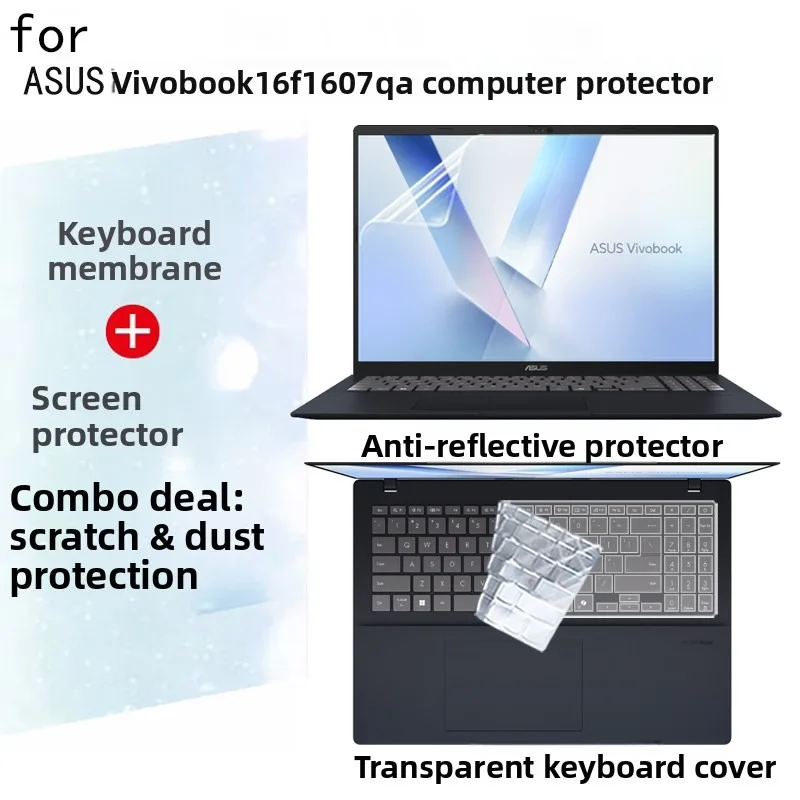 

16 дюймов для ASUS Vivobook 16 F1607QA, защитная пленка для экрана ноутбука, чехол для клавиатуры, 2K, ультра-прозрачная/антибликово-синяя защитная пленка