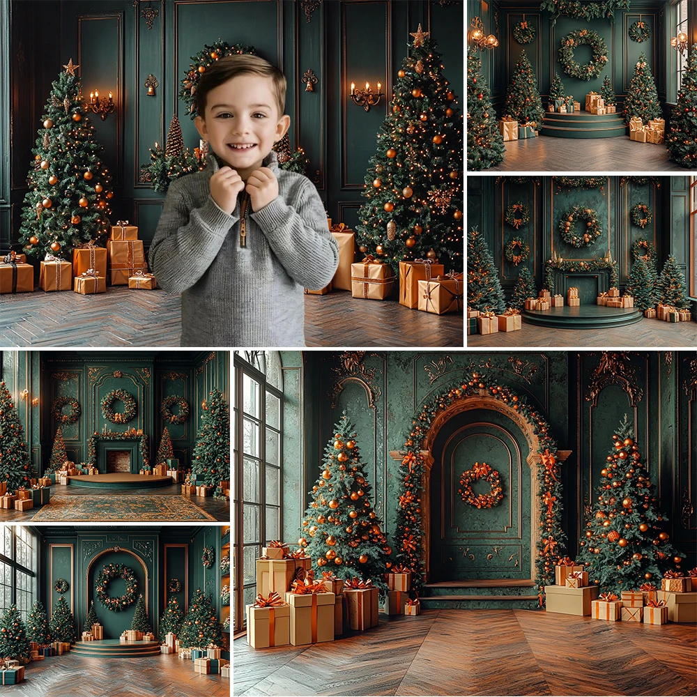 

Christmas Photography Background Xmas Tree Wreath Fireplace Gift Decoration Kids Portrait Photo Backdrops Studio Props Banner