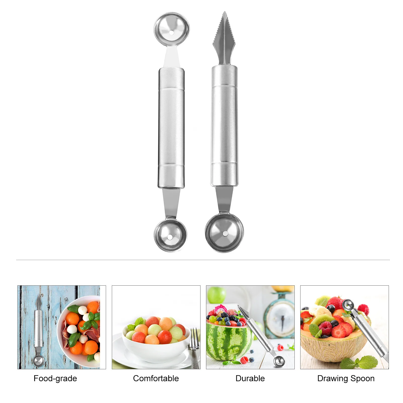 

2Pcs Fruit Scoop Stainless Steel Food Safe Anti Rust Carving Tool Potato Ice Cream Ball Maker Kitchen Bar Tools