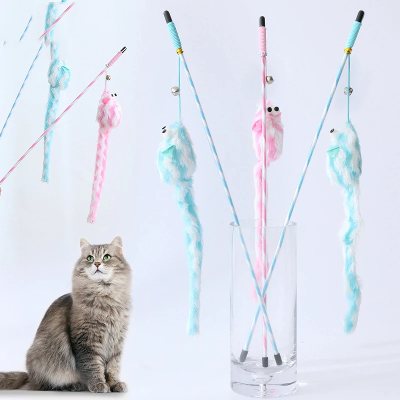 Cat Toys Funny Cat Stick Bouncy Rod Bell Bait Cat Toy Plush Longtail Mouse Stripe Funny Cat Stick Pet Supplies Cat Accessories