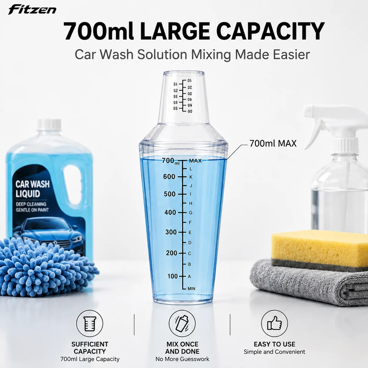 MORAY Car Wash Fluid Mixing Pot Shaker Cup PC Plastic Hand cranked Liquid Mixing with Scale and Lid Measuring Cup 700ml