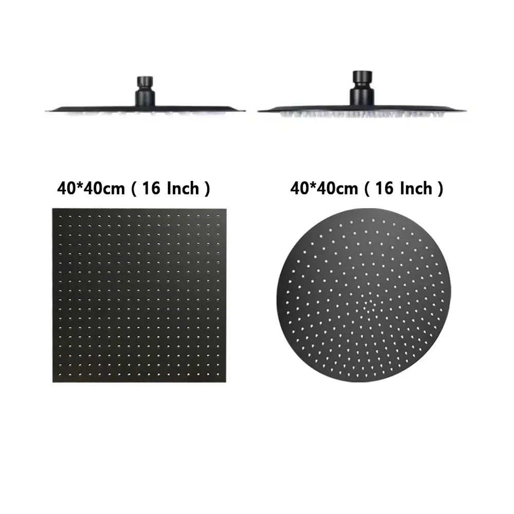 Round & Square Black High Pressure Rain Shower Heads Bathroom Accessories 16/20/24 Inch 304 Stainless Steel Rainfall Shower Head