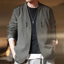 Maden Casual Collarless Grey Suit Jacket Functional Commuter Versatile Jacket 2023 Men's Autumn Costume Luxury Brand Blazers