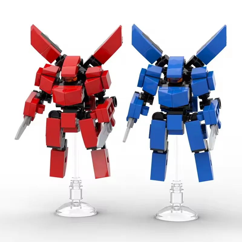 Hot MOC Mini Mech Red and Blue Robot Model Action Figure Building Blocks Kits DIY Creative Ornaments Toys DIY Assembly Gift