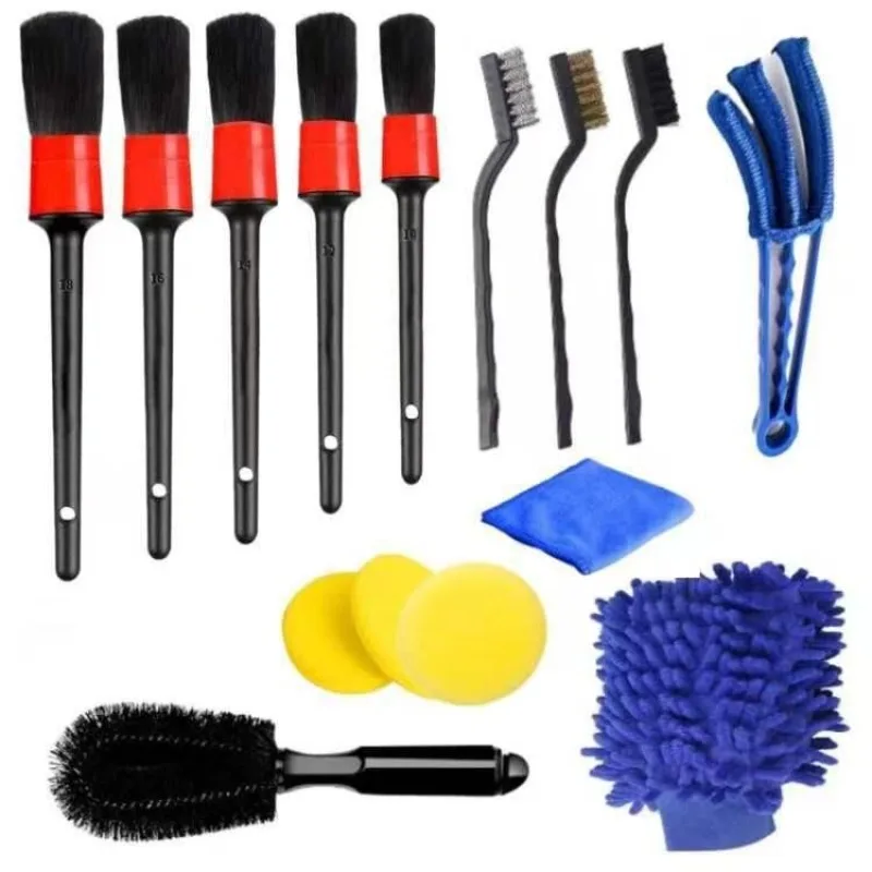

15-piece Wheel Hub Cleaning Brush Kit, Waterproof Car Wash Gloves, Multi-purpose Tool Set For Vehicle Cleaning & Care
