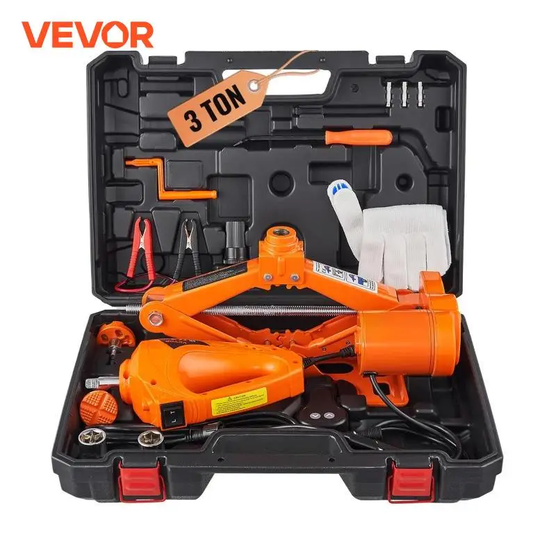VEVOR 3 톤 전기 자동차 잭 리프팅 세트, DC 12V 자동차 가위 플로어 잭 키트, 임팩트 렌치, 에어 펌프, SUV 자동차 수리 도구