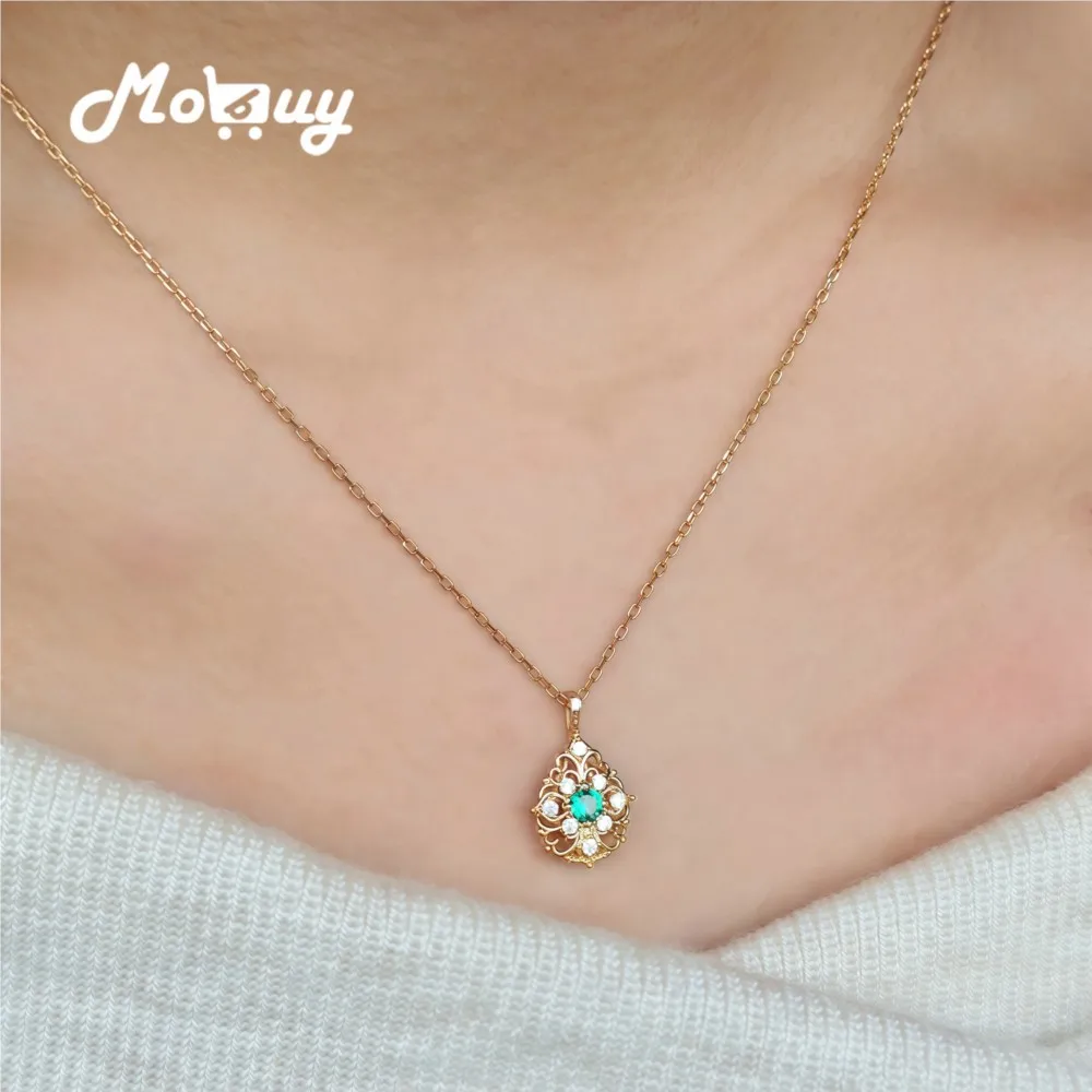 

MOBUY Natural Green Spinel Gemstone Necklace For Women hollow out exqusite 925 Sterling Silver Gold vermeril Fine Jewelry Gift