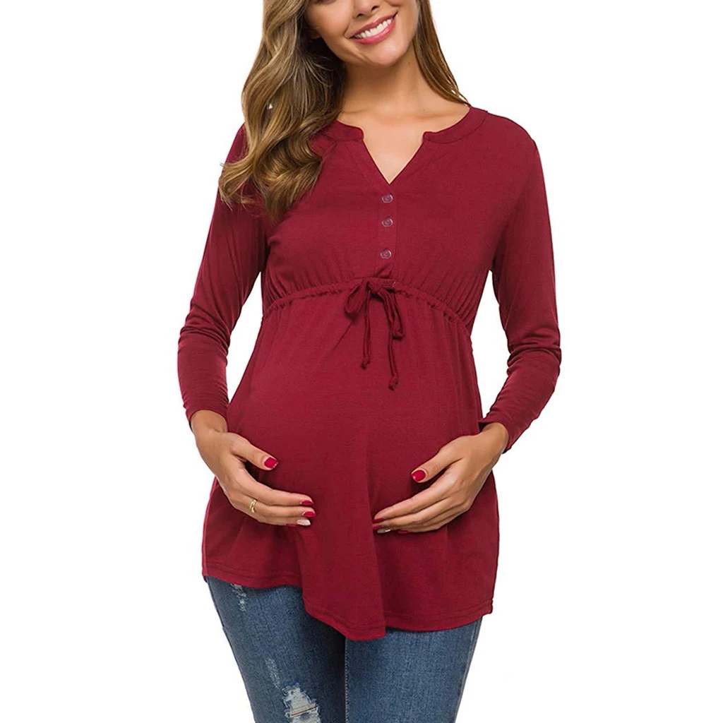 Frauen Mutterschaft Langarm Einfarbig Stillen Tops T-shirt Für Stillen – Detail 11