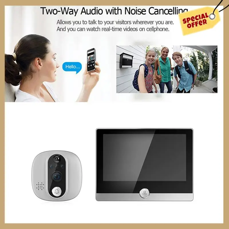 أداء مستقر-4.3 بوصة TUYA Wifi شاشة LCD جرس الباب الرقمي 1080P الاتصال الداخلي للرؤية الليلية كاميرا الباب الإلكترونية ثقب الباب Vi