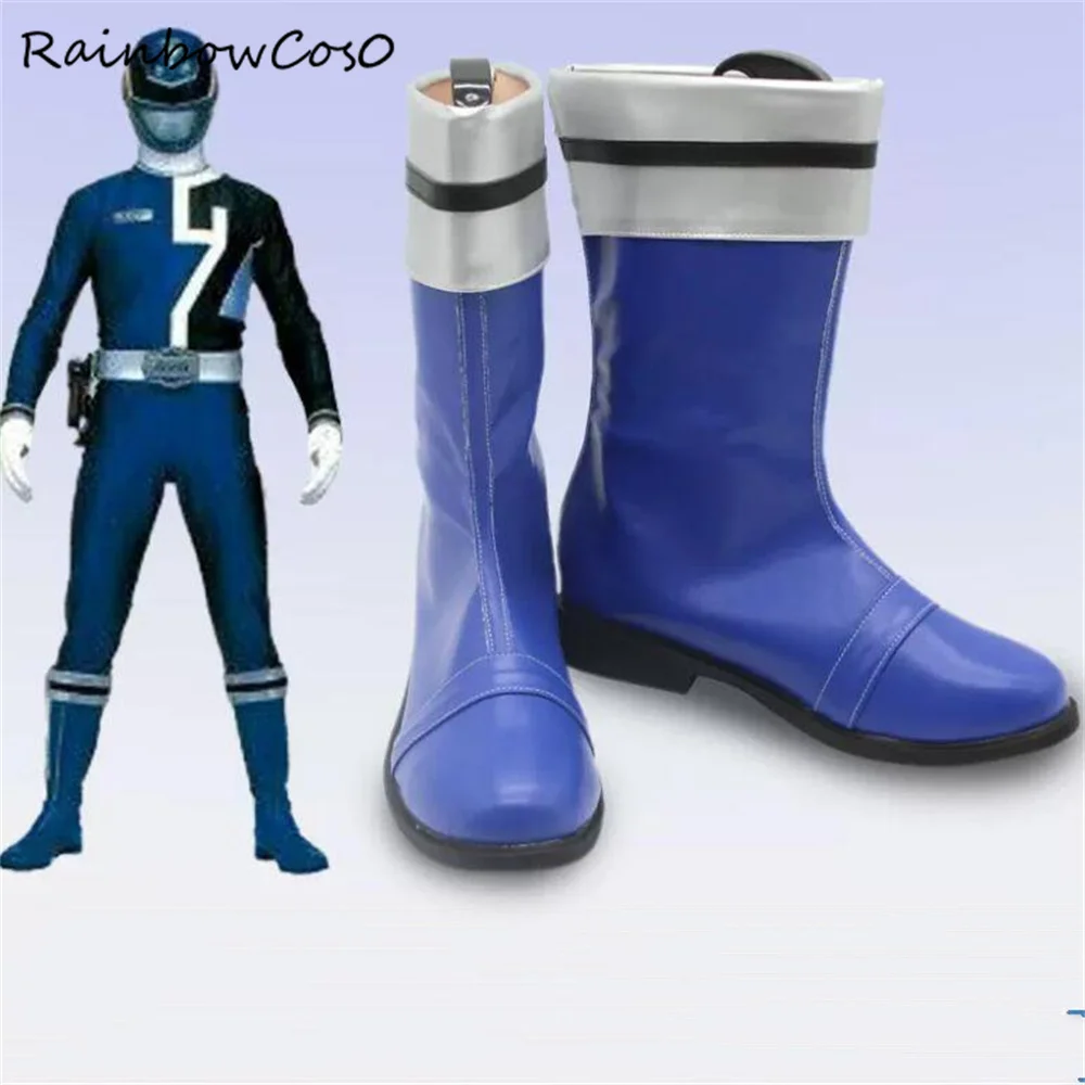 Deka Bule Investigation Squadron Detective Ranger Special Police Dekaranger Cosplay Shoes Boots Game Anime HalloweenW4188