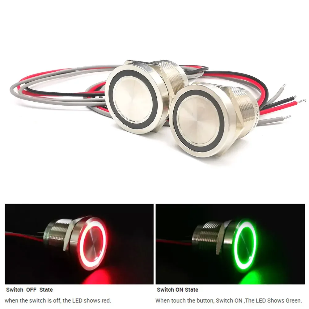 19mm 22mm 25mm IP68 lock type Red and green led Piezo Switch 5V 24V LED Light Stainless Steel Push Button