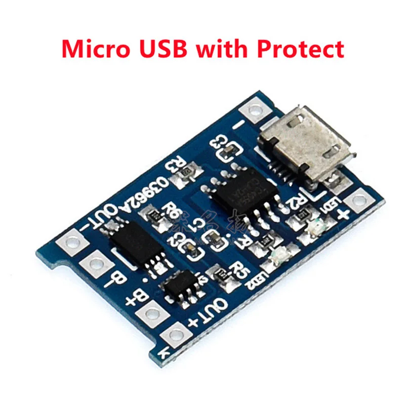 Placa de carregamento do módulo do carregador da bateria do lítio com proteção, funções duplas, micro USB, tipo-C, mini, 5V, 1A, 18650, TP4056, 1-10 PCes