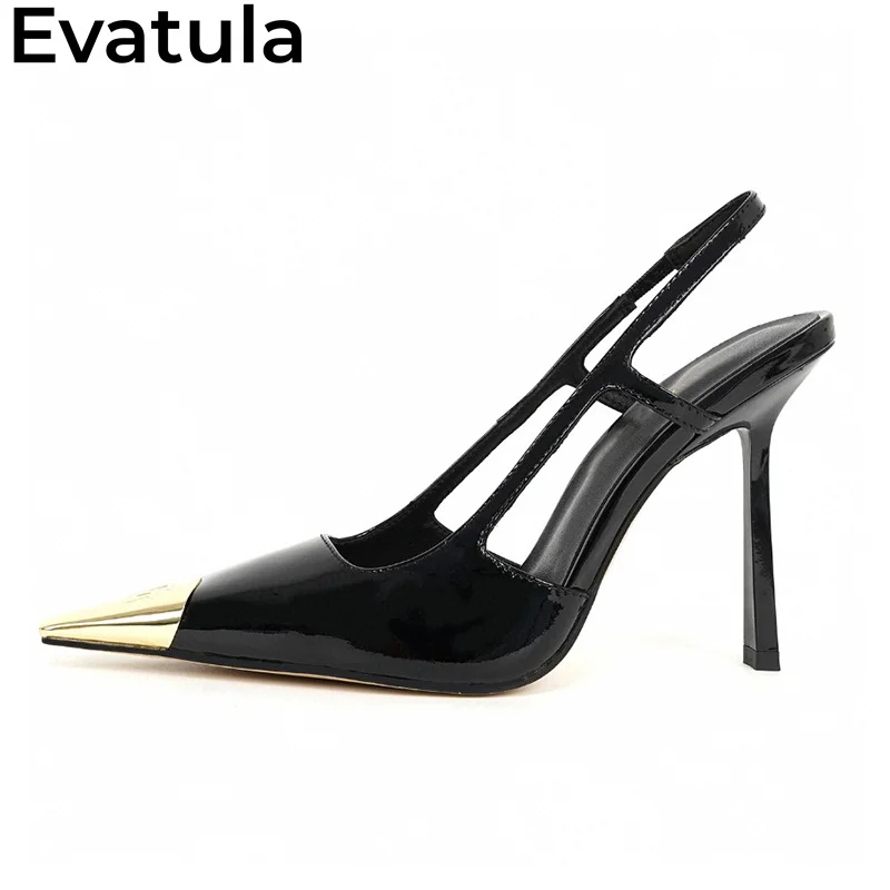 Evatula Street-zapatos de tacón con hebilla y punta estrecha de Metal para mujer, sandalias de gladiador de estilo Sexy con talón descubierto, tacones finos, zapatos de vestir