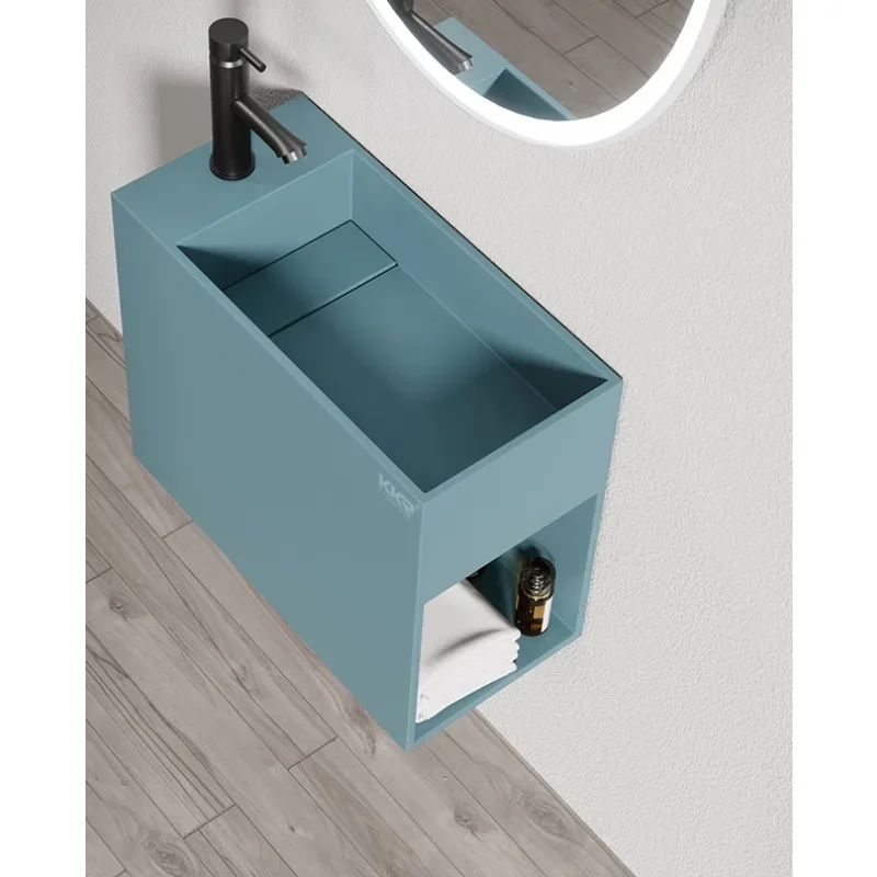 Colorful Newly Solid Surface Resin Stone Wall-hung Basin Bathroom Sinks With Storage Function