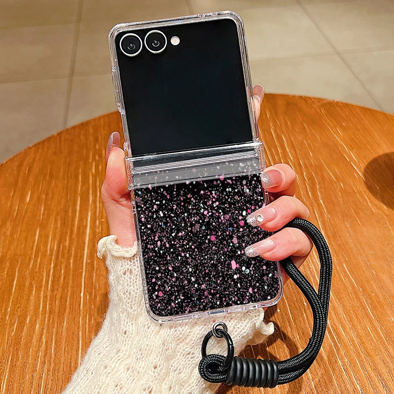 Kirschblüten-Lanyard-Handyhülle für Samsung Galaxy Z Flip 8 7 FE 6 5 4 3 5G Faltbare Hartschalen-Klarhülle für Samsung Z Flip7 Flip6