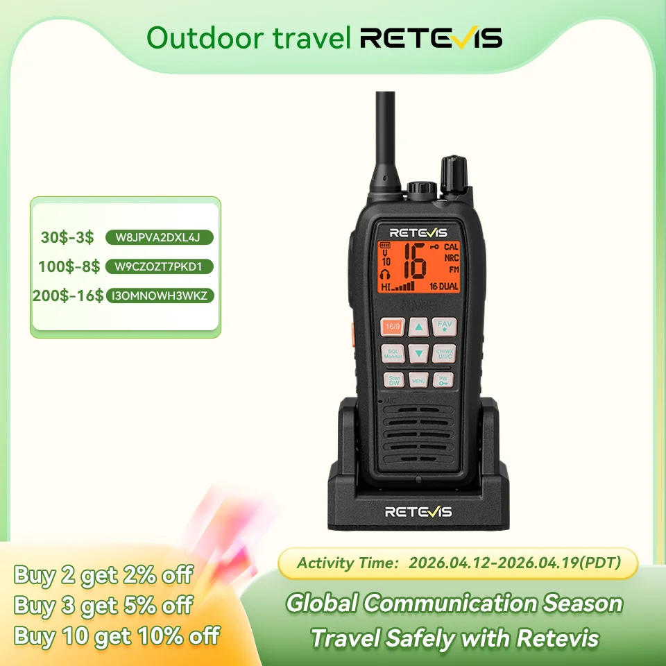 Retevis RM15 Marine-Radio-Transceiver, VHF, IP68, wasserdicht, schwimmendes Radio, tragbar, große Reichweite, Walkie-Talkies zum Bootfahren