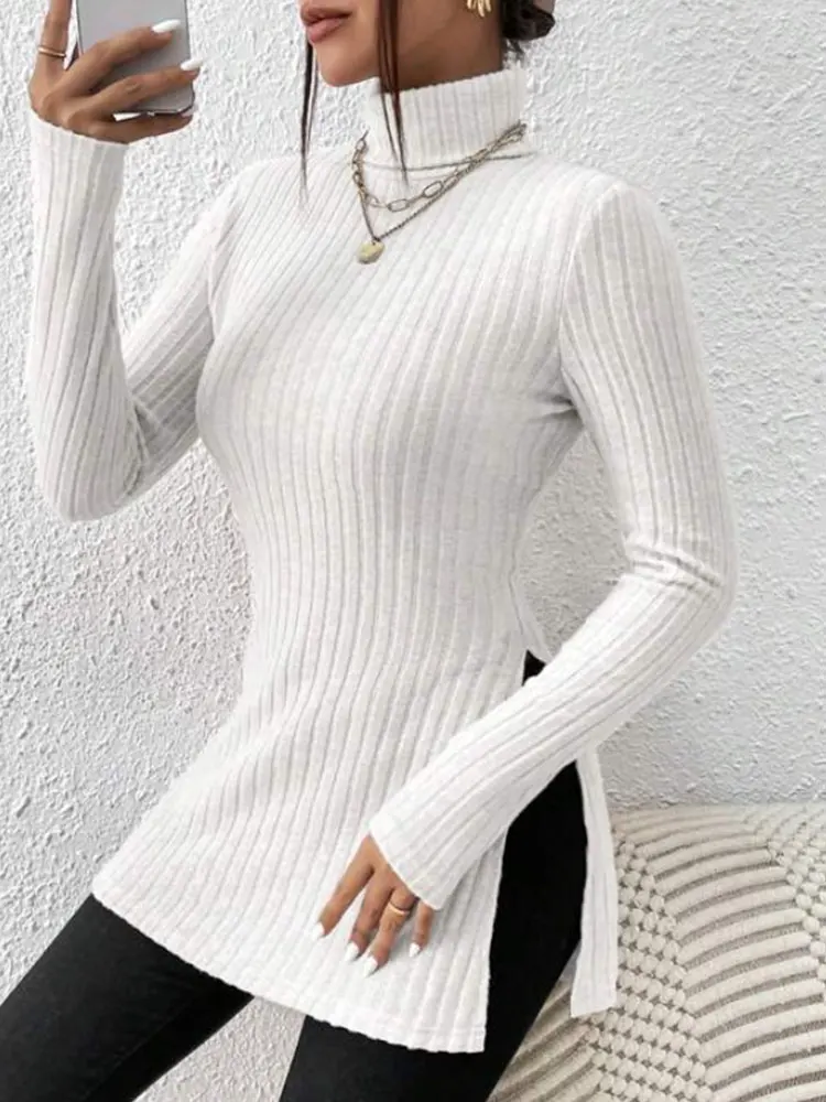 Women\'s Autumn and Winter High Neck Pullover Bottom Shirt