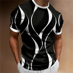Men's T-Shirt Casual Loose Fashion Vintage Black and White Striped 3D Printed T-Shirt Harajuku Social High Quality Mens Clothes