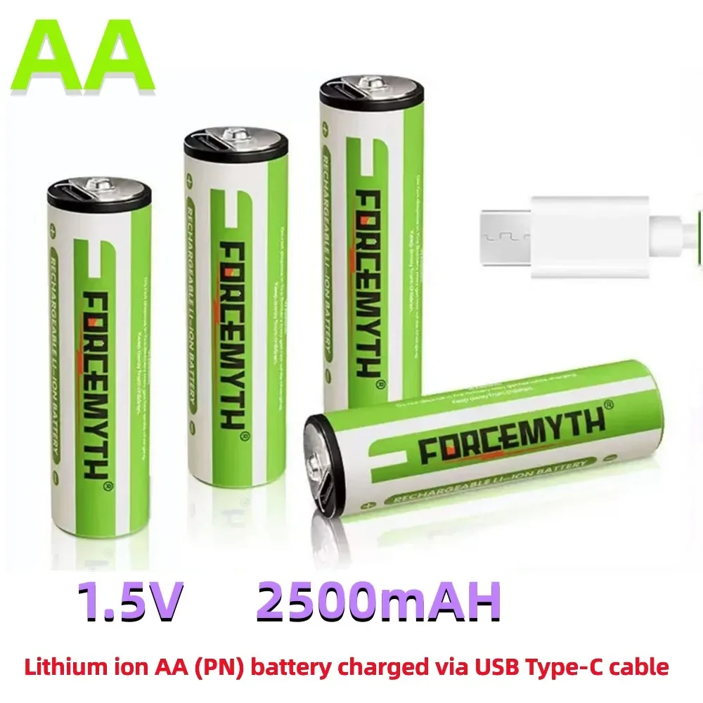 Rechargeable Battery Lithium-ion AA (PN) Capacity 2500 MAh Battery, Recharges Via USB Type-C Cable - Lithium-ion