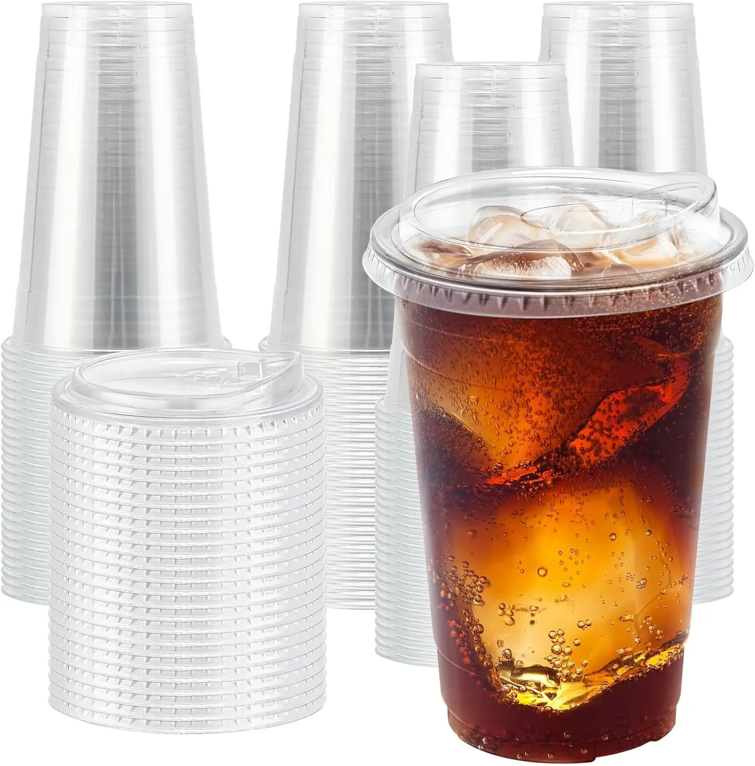 

20 oz 100 Pack Clear Plastic Cups with Lids, Sturdy Iced Coffee Cups with Sip Lids, Disposable Food Safe Smoothie Cup fo