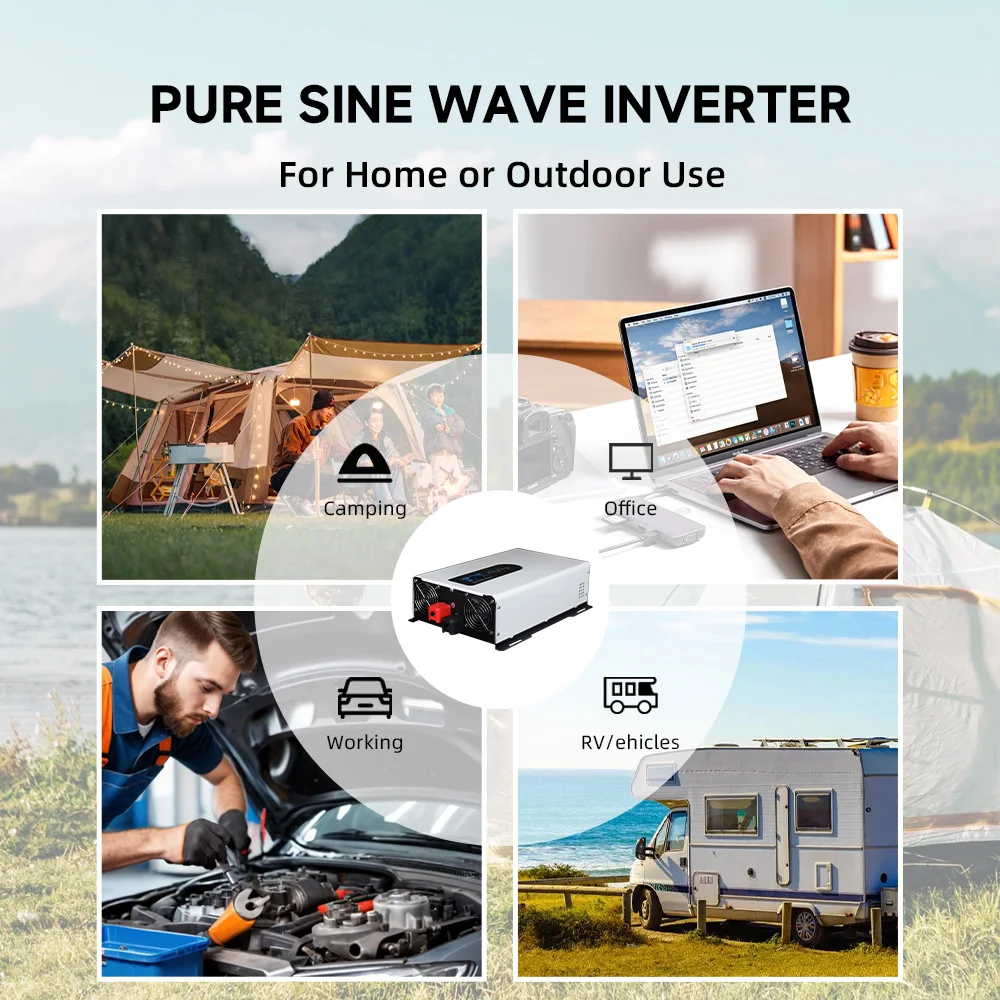 AIRSPIRIT 10/8/6/5KW Power Inverter Pure Sine Wave DC 12/24/48/60/72V To AC 110/120/220/230V LCD Display For Vehicles RV System