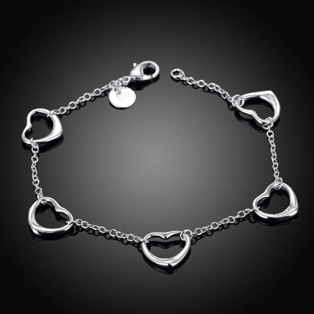

Fashion Pretty Romantic Heart Chain 925 Sterling Silver Bracelet for Woman Luxury Brands Jewelry Wedding Accessories Party Gifts