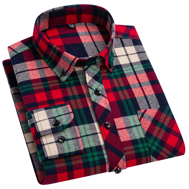 

2023 Christmas Men's Autumn Winter Long Sleeve Shirt 100% Cotton Plaid Soft Comfortable Travel Date Plus Size S-5XL 6XL 7XL 8XL