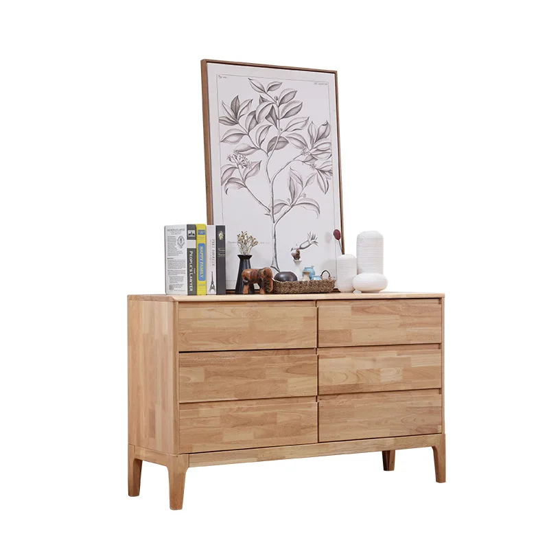 

Solid wood six bucket cabinet new log color rubber wood three layer locker Japanese kitchen