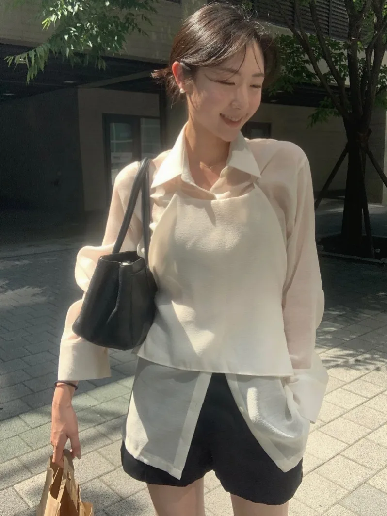 Lazin Sle ロングスリーブ襟付きとストラップ付きツーピースセット テクスチャードインナーウェア レディース 春秋冬シーズン