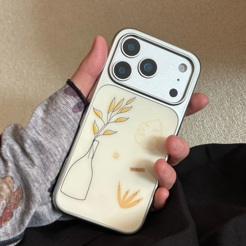 زهرة ترتيب الفن خط الكتابة على الجدران كريم الخريف والشتاء جراب هاتف آيفون 11/12/13/14/15/16/17 برو ماكس الهواء زائد الايبوكسي بولي يوريثان #3