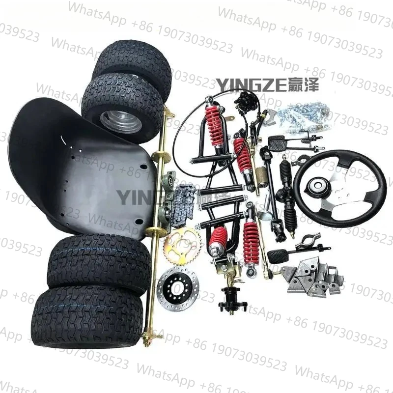 kart modificato a quattro ruote accessori sospensione anteriore e posteriore volante sterzo asse posteriore da 1 metro pneumatici da 6-7 pollici