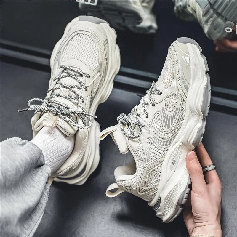 

Spring 2026 Men's Breathable Mesh Shoes Trendy Dad Thick Bottom Sports Casual Rubber Sole round Toe Pure Color Net Surface