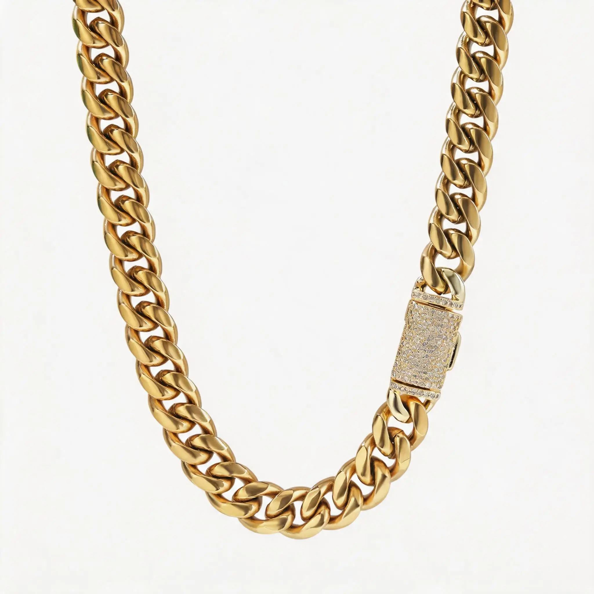 Luxury 24K 9999 Pure Gold Men's Hip-Hop Diamond-Set Glow Cuban Chain Box Buckle