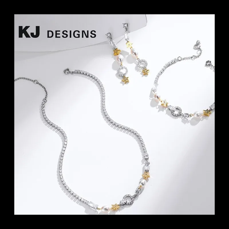 

Copper Plated Real Gold Inlaid Zirconium Stars Freshwater Pearl Necklace Set Women's Couple Gift Simple Temperament Item Decorat